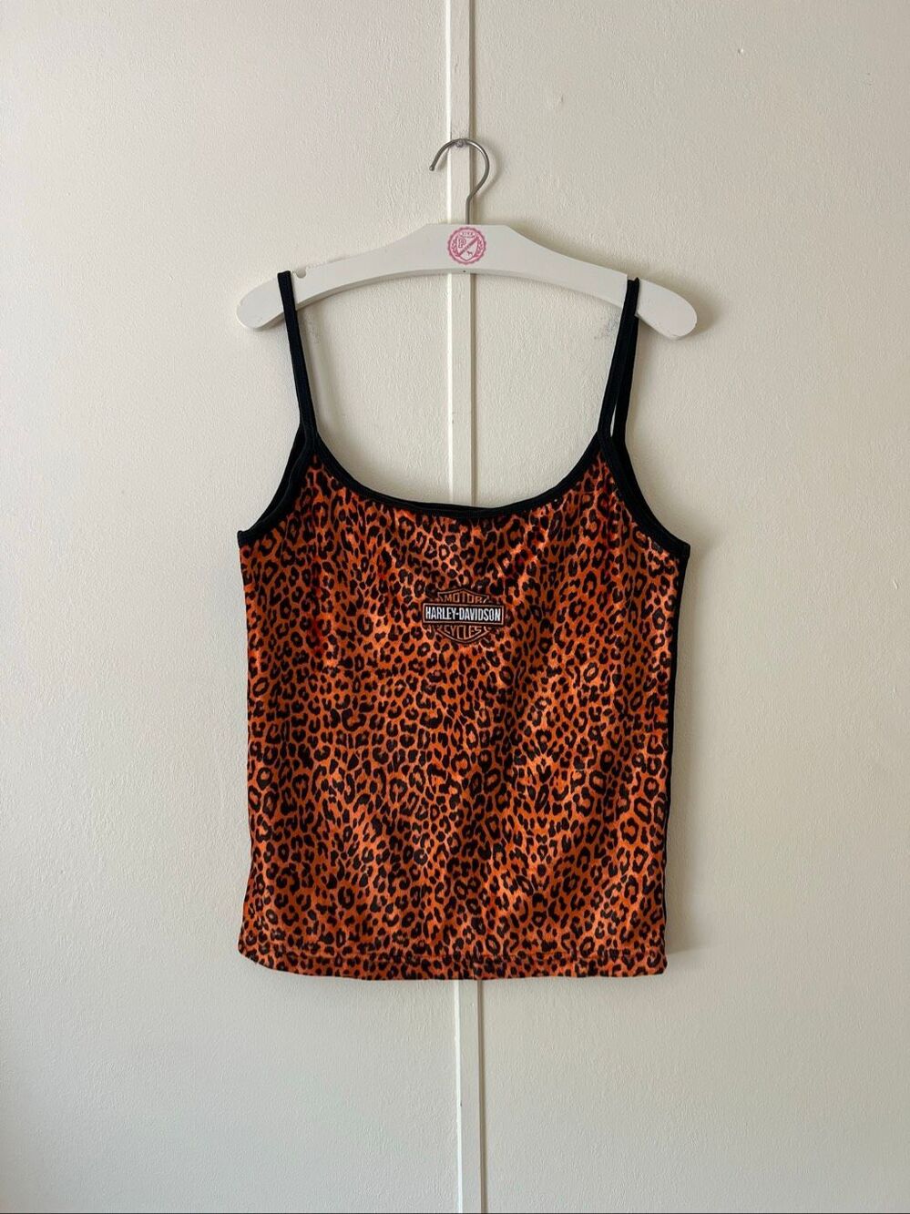 Harley Davidson Orange And Black Leopard Print Tank Top Woman’s Size Large